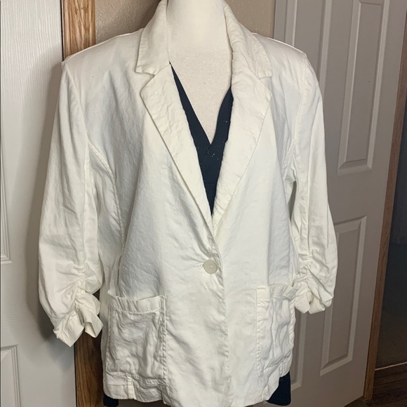 CHICOS White Linen Single Button Bracelet Sleeves Blazer Size Medium - Picture 3 of 5